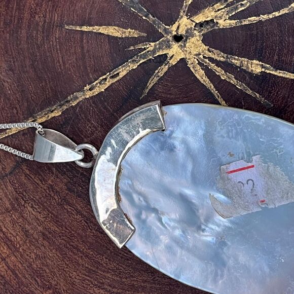Mother of Pearl Stering Silver Necklace Bohemian Statement Jewelry - Picture 4 of 10